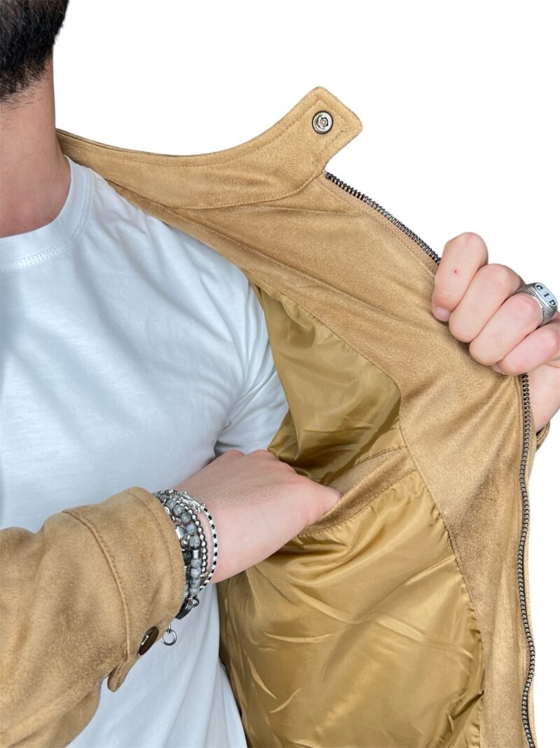 GIACCA GIUBBINO UOMO ECO CAMOSCIO CAMMELLO CON ZIP - immagine 2
