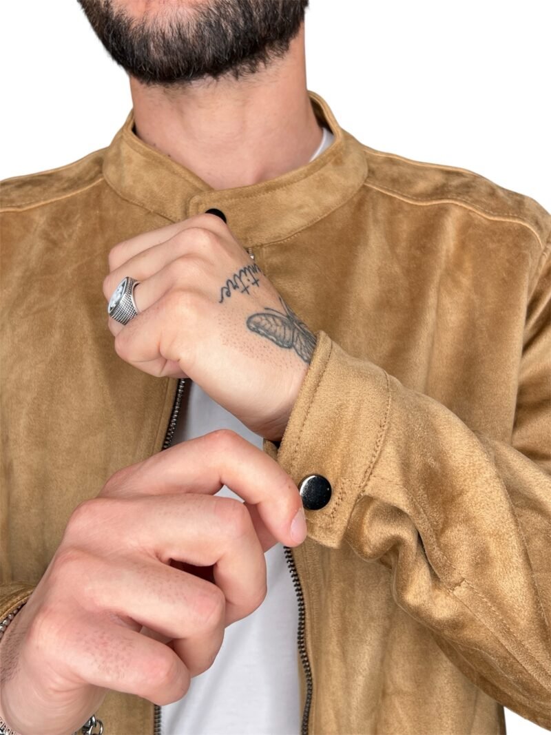 GIACCA GIUBBINO UOMO ECO CAMOSCIO CAMMELLO CON ZIP - immagine 3