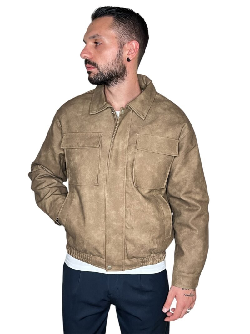 GIACCA UOMO BEIGE CON ZIP E TASCHE FRONTALI