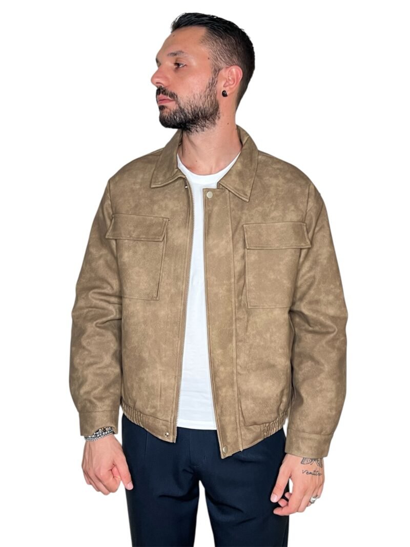 GIACCA UOMO BEIGE CON ZIP E TASCHE FRONTALI - immagine 8