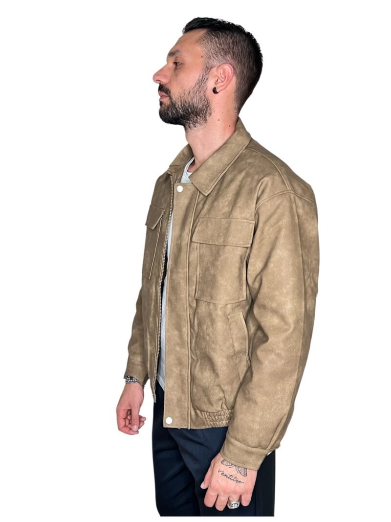 GIACCA UOMO BEIGE CON ZIP E TASCHE FRONTALI - immagine 7