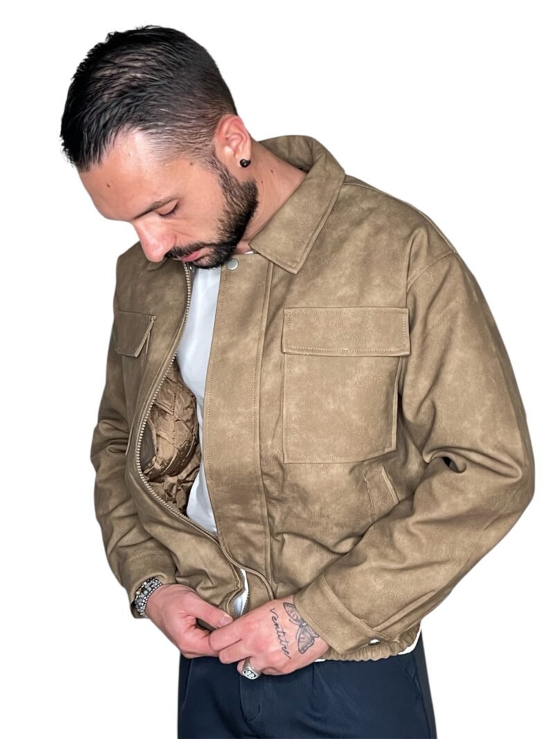 GIACCA UOMO BEIGE CON ZIP E TASCHE FRONTALI - immagine 6