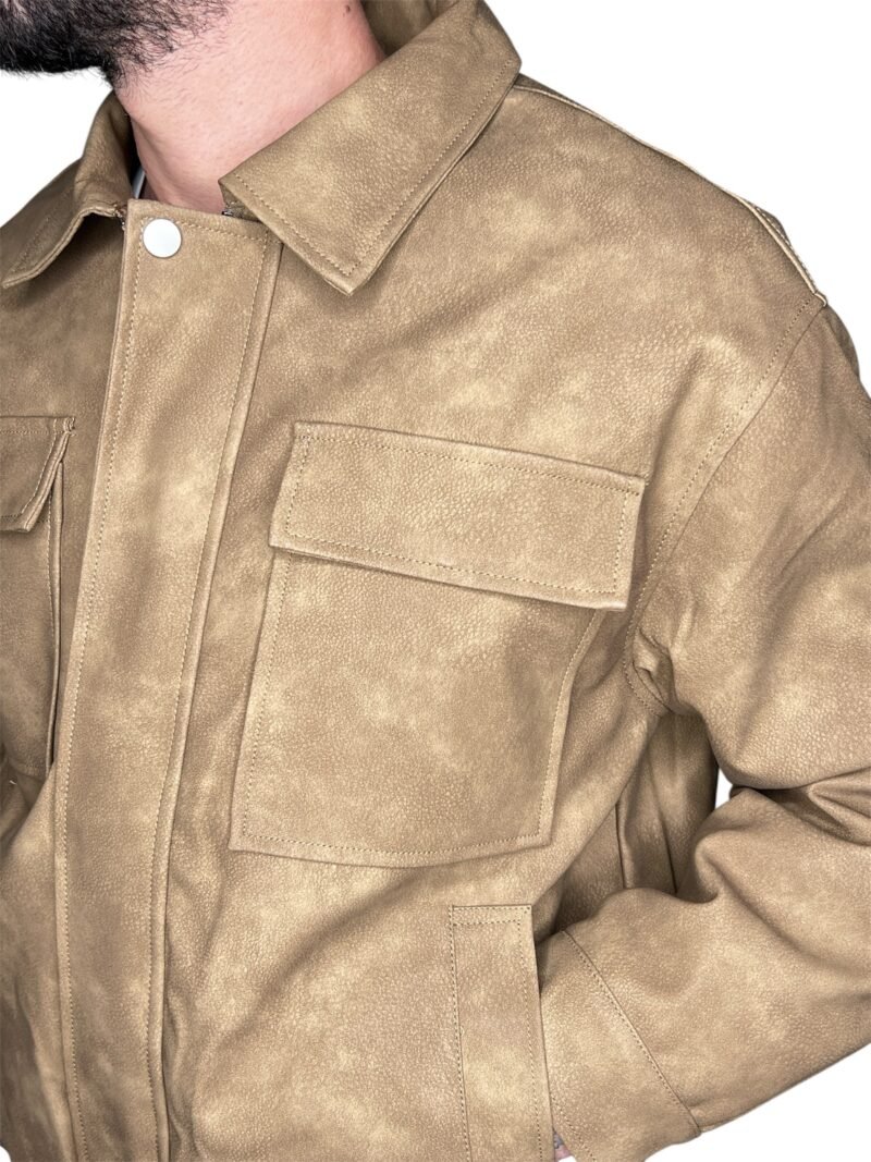 GIACCA UOMO BEIGE CON ZIP E TASCHE FRONTALI - immagine 5