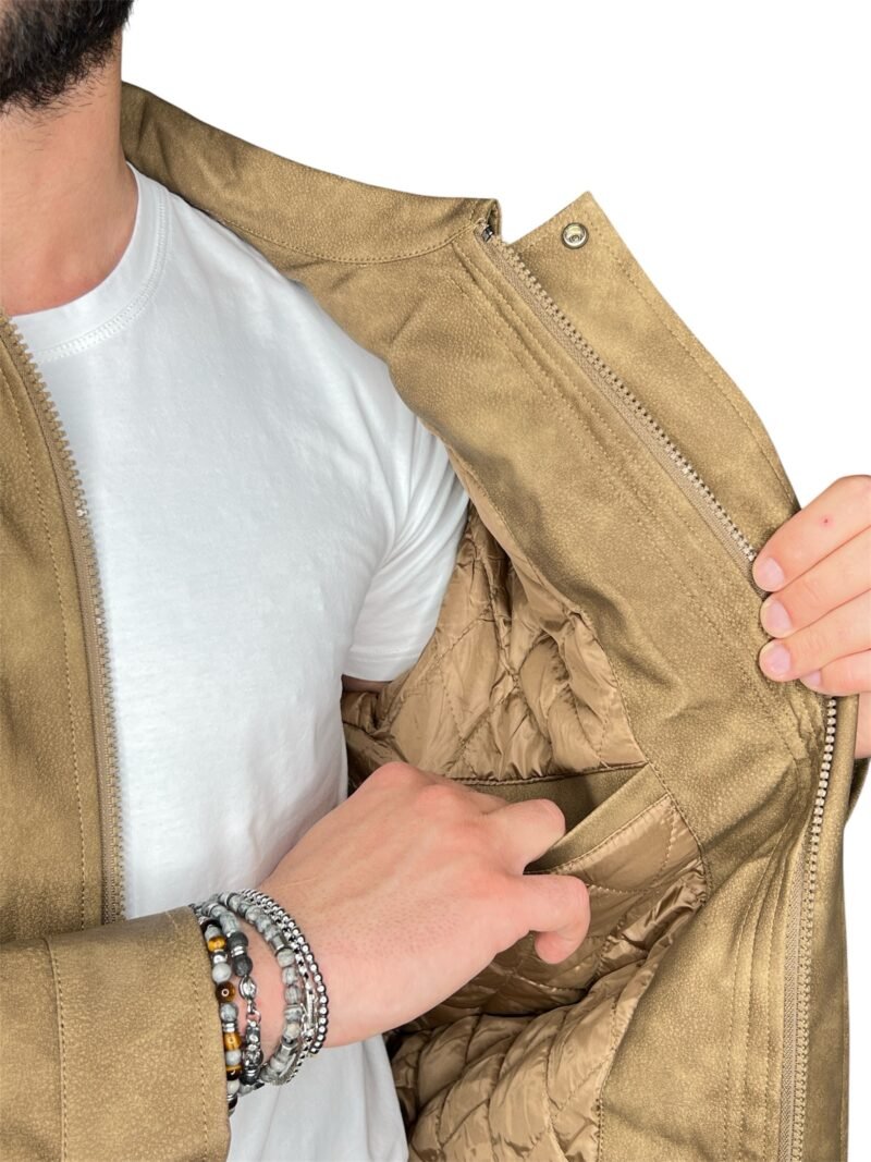 GIACCA UOMO BEIGE CON ZIP E TASCHE FRONTALI - immagine 4