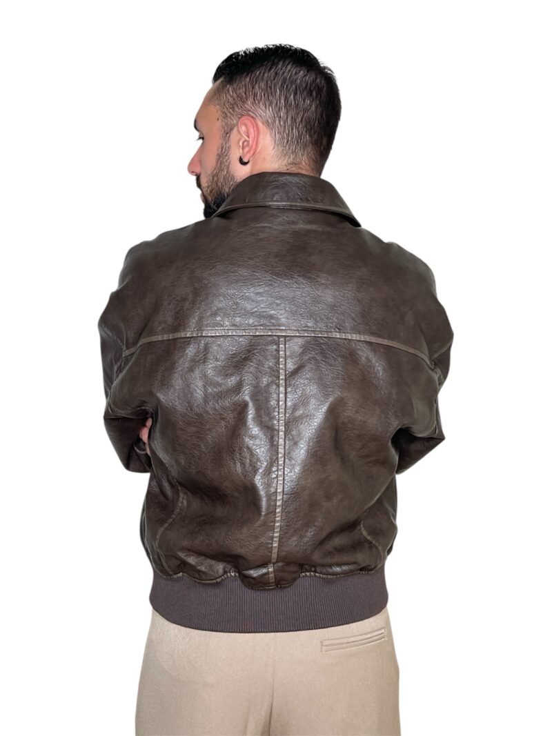 GIUBBOTTO UOMO ECOPELLE MARRONE - BOMBER CLASSICO CON FODERA - immagine 5