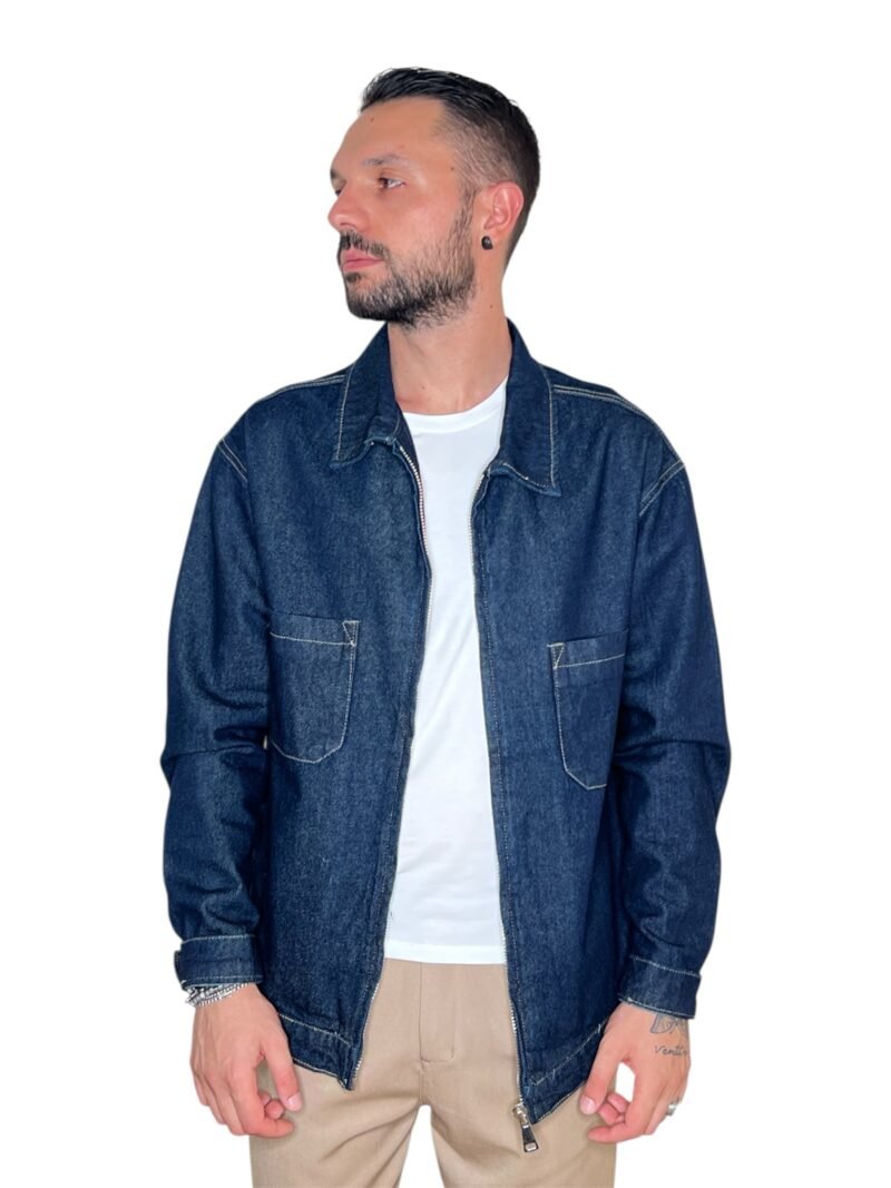 GIACCA UOMO IN DENIM BLU CON ZIP FRONTALE - immagine 7