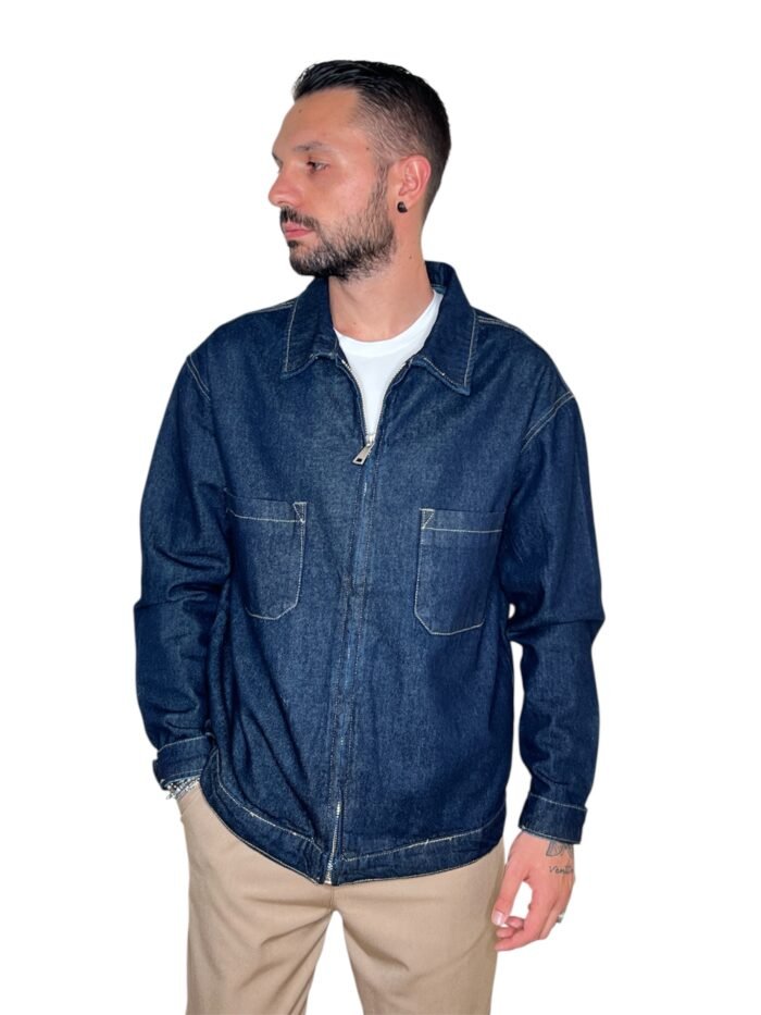 GIACCA UOMO IN DENIM BLU CON ZIP FRONTALE