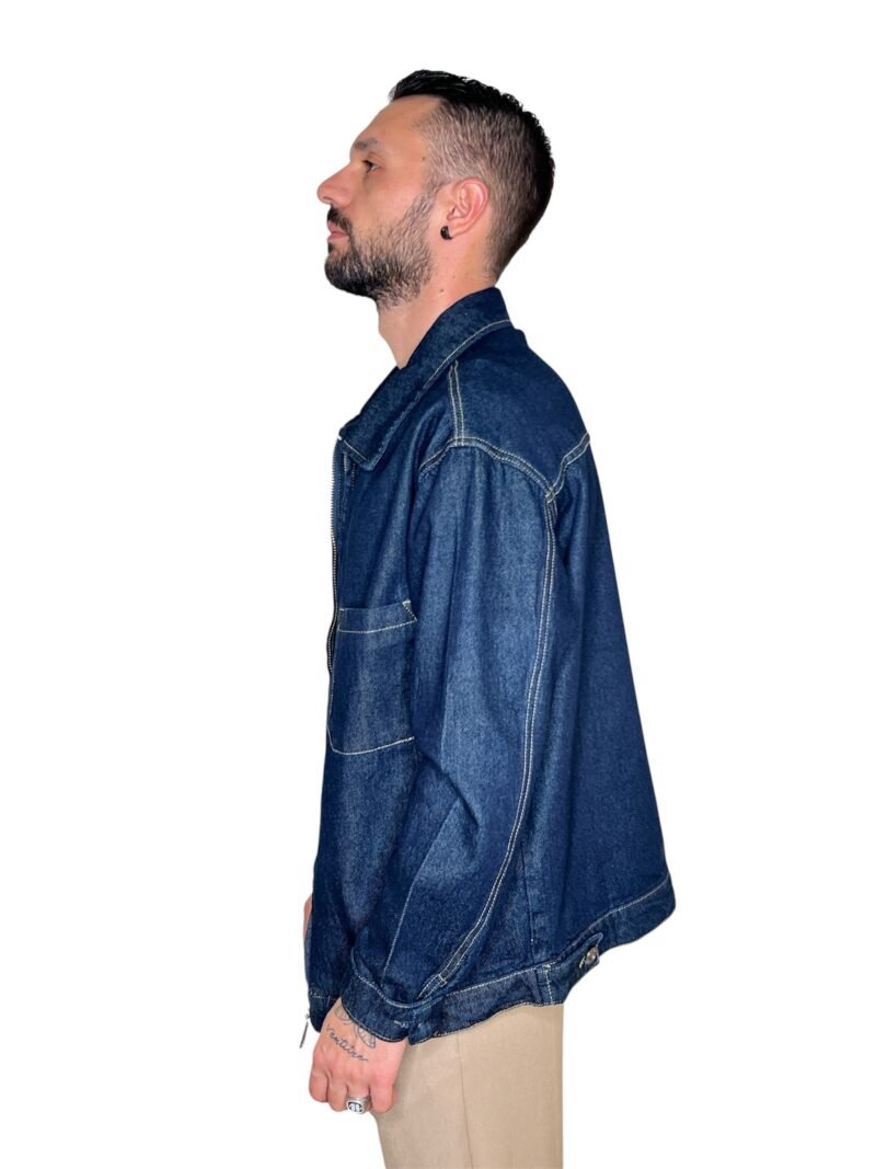 GIACCA UOMO IN DENIM BLU CON ZIP FRONTALE - immagine 6