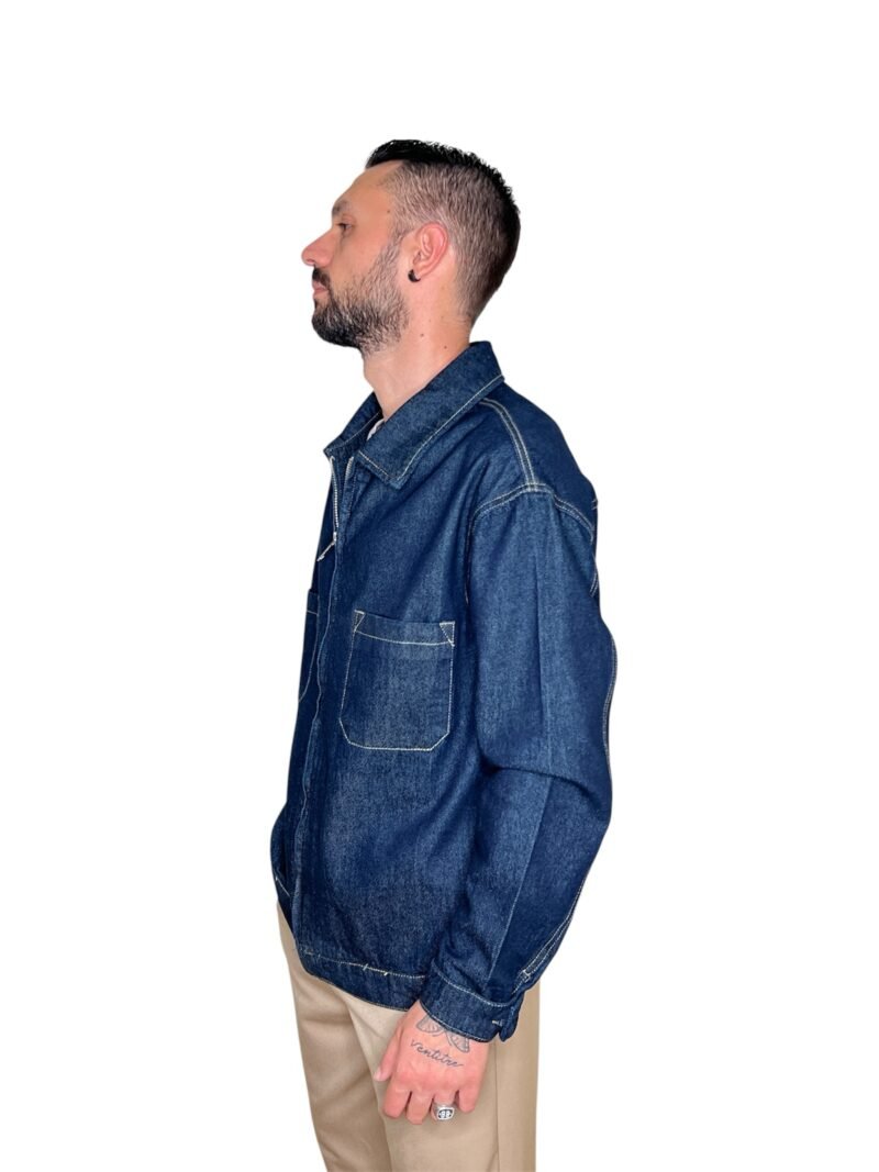 GIACCA UOMO IN DENIM BLU CON ZIP FRONTALE - immagine 5