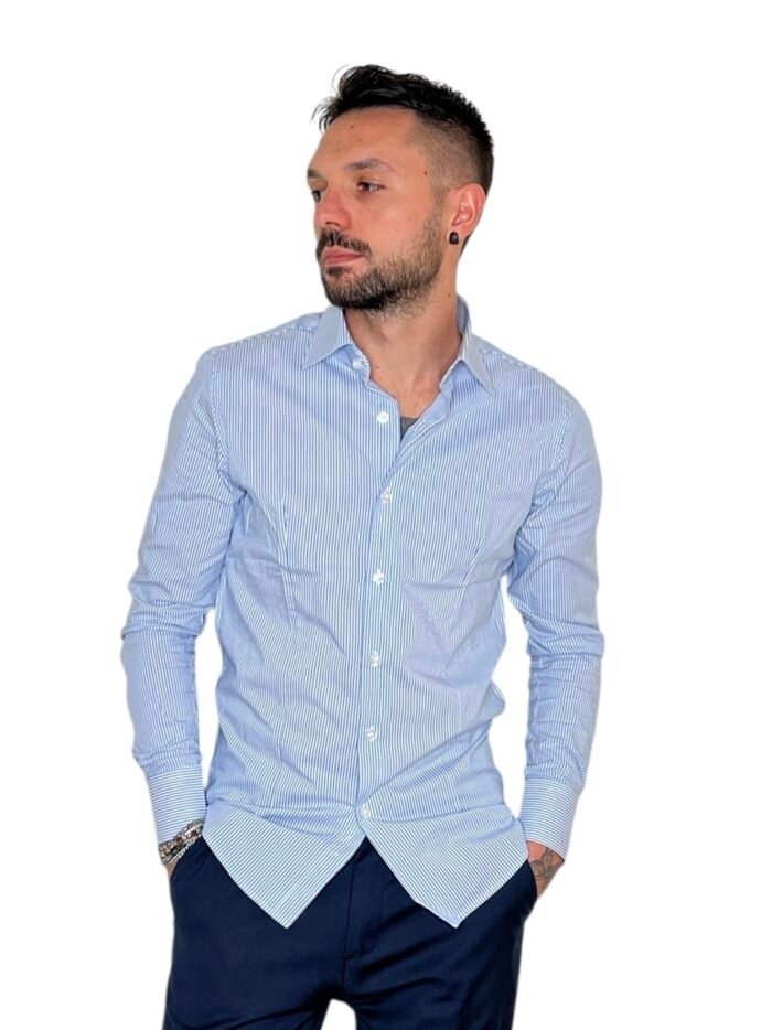 CAMICIA UOMO SLIM FIT RIGHE AZZURRE