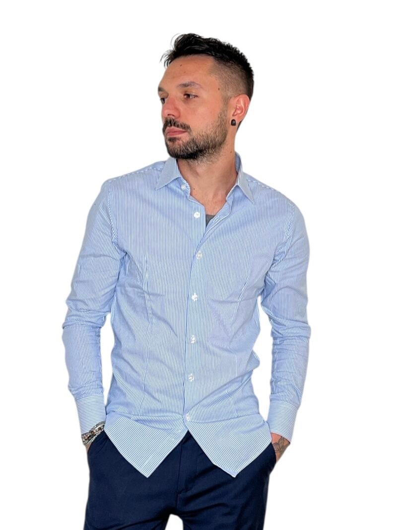 CAMICIA UOMO SLIM FIT RIGHE AZZURRE