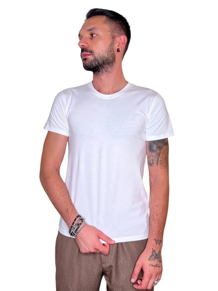 T-SHIRT BASIC IN COTONE BIANCO-MANICA CORTA