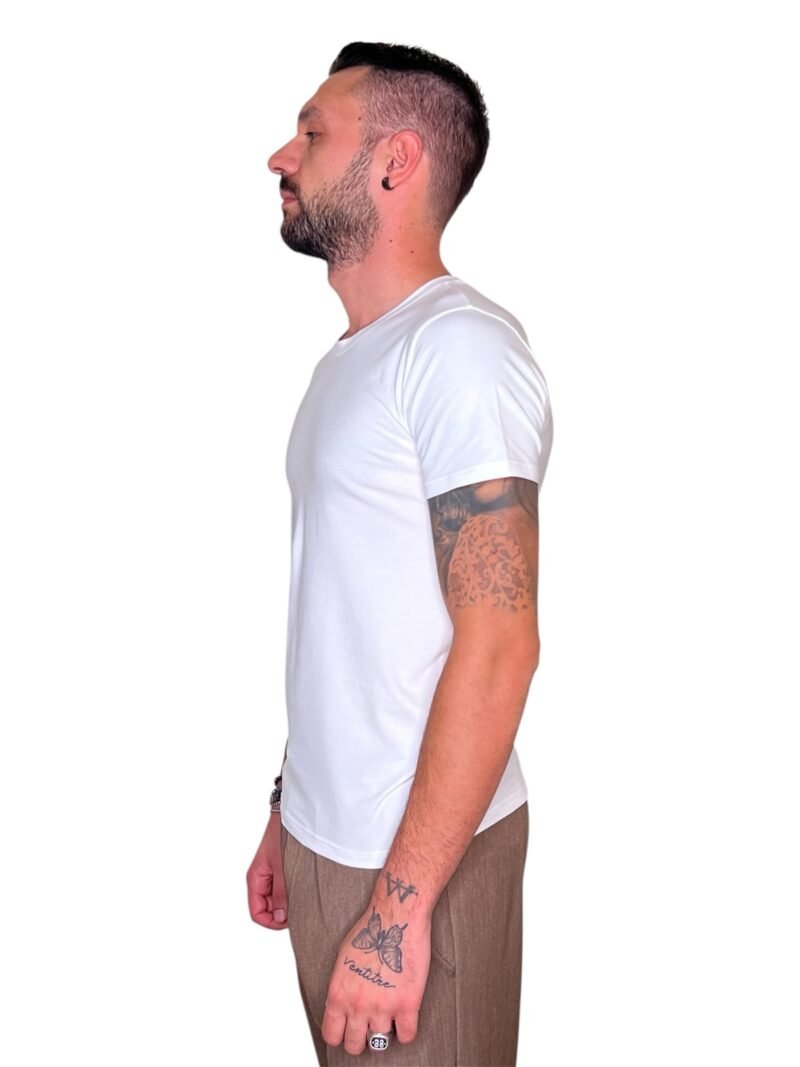 T-SHIRT BASIC IN COTONE BIANCO-MANICA CORTA - immagine 4