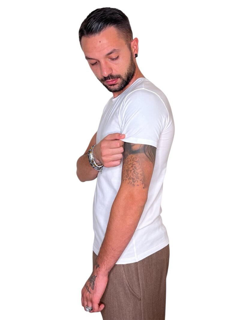 T-SHIRT BASIC IN COTONE BIANCO-MANICA CORTA - immagine 3