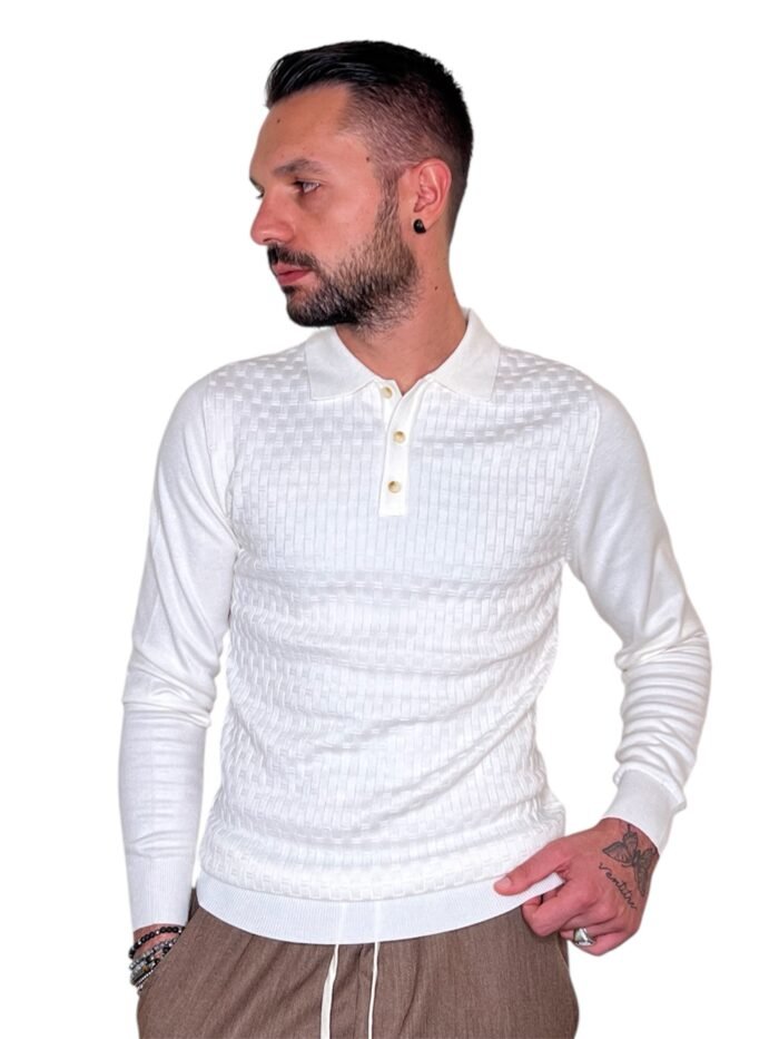 POLO UOMO MANICA LUNGA CON COLLETTO BIANCO