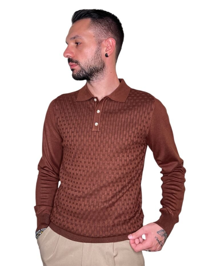 POLO UOMO MANICA LUNGA CON COLLETTO CARAMEL