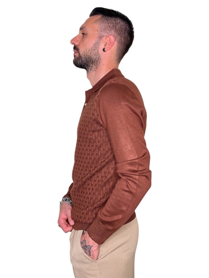 POLO UOMO MANICA LUNGA CON COLLETTO CARAMEL - immagine 4