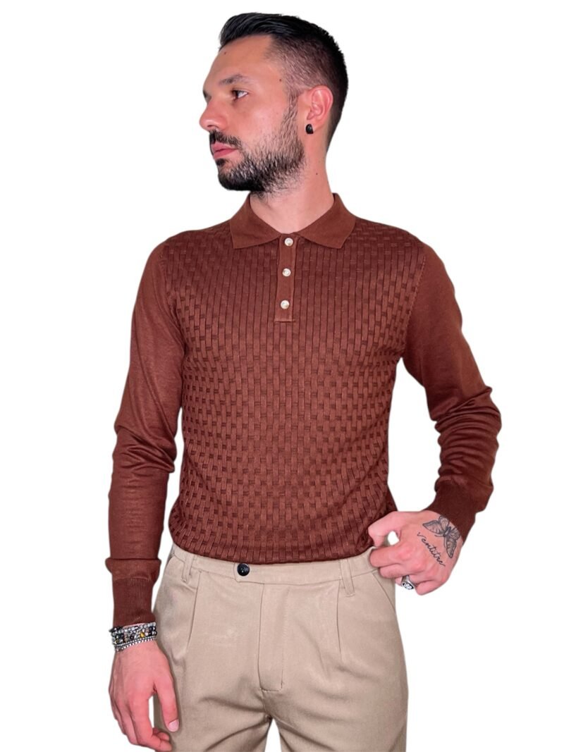 POLO UOMO MANICA LUNGA CON COLLETTO CARAMEL - immagine 3