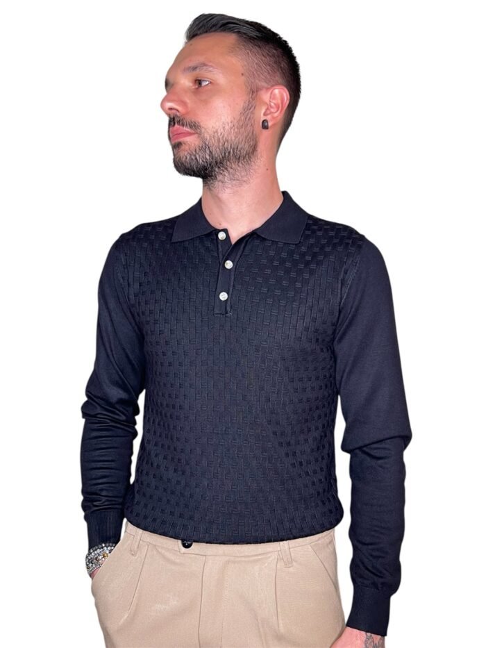 POLO UOMO MANICA LUNGA CON COLLETTO NERO