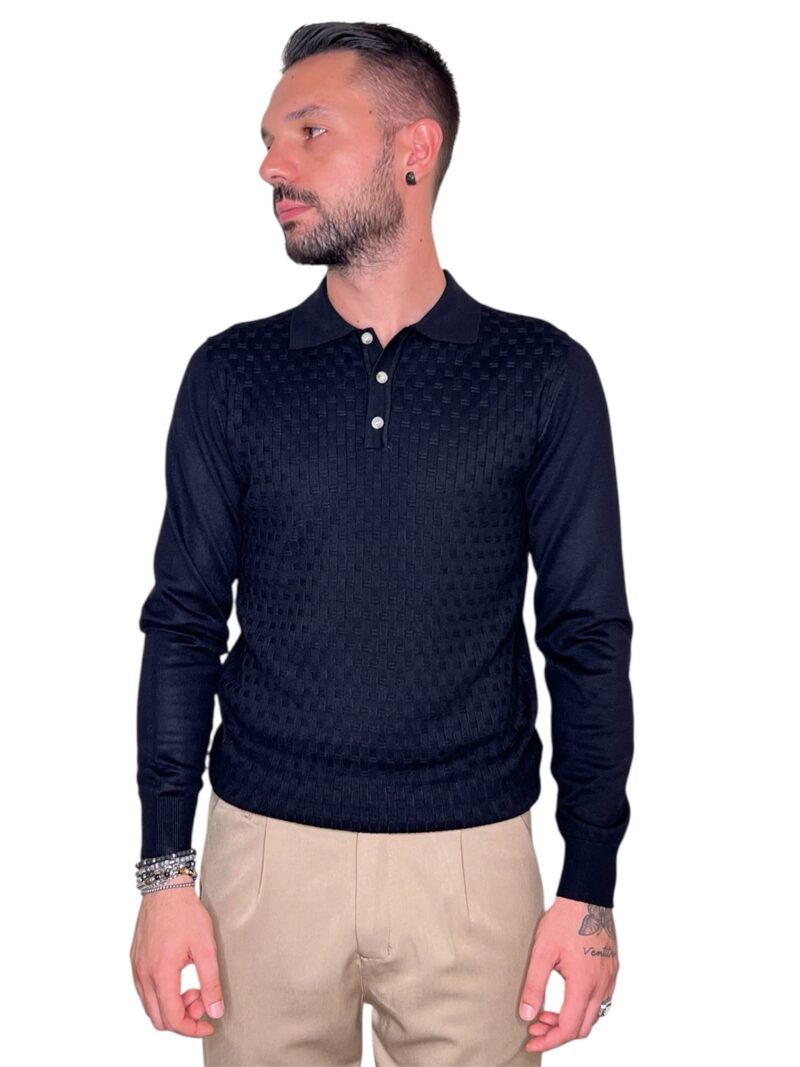 POLO UOMO MANICA LUNGA CON COLLETTO NERO - immagine 5