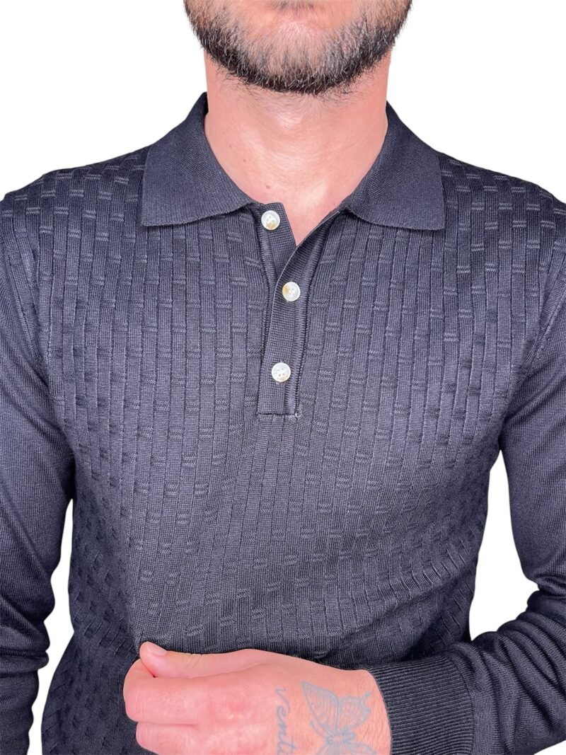 POLO UOMO MANICA LUNGA CON COLLETTO NERO - immagine 2