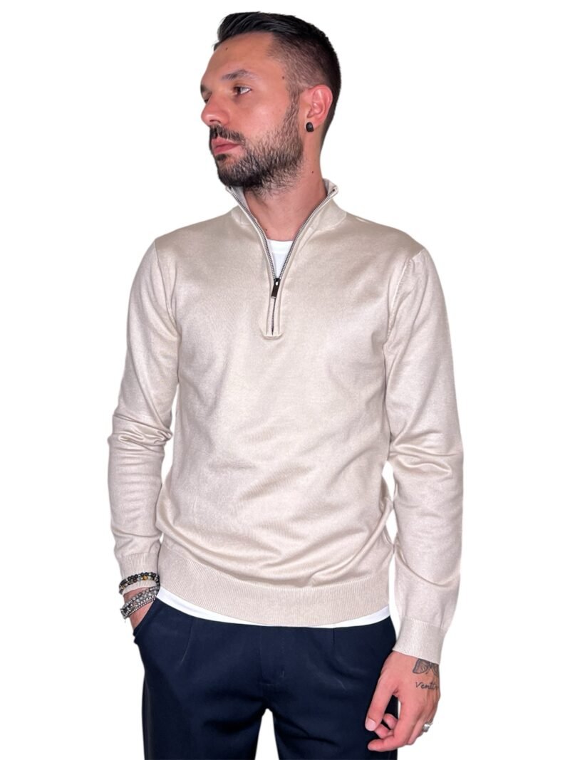 MAGLIA UOMO MEZZO COLLO CON ZIP BEIGE - immagine 4