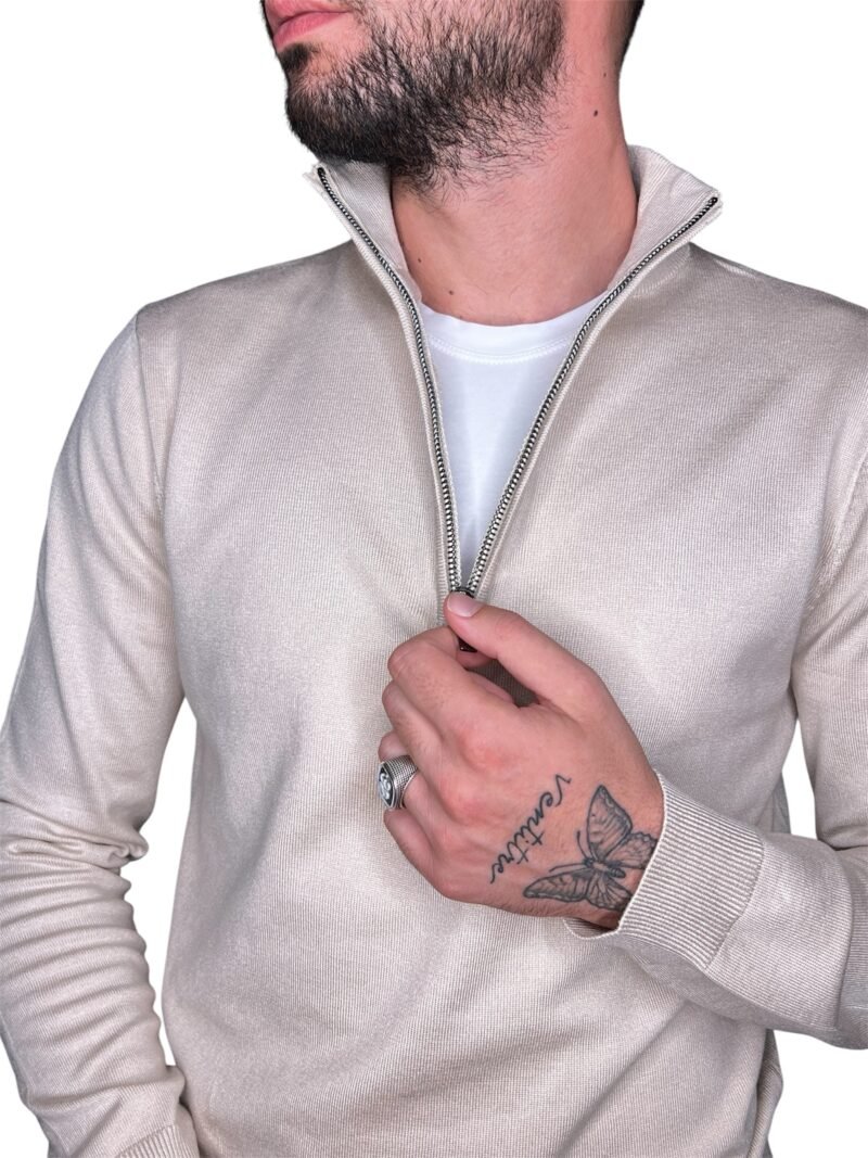 MAGLIA UOMO MEZZO COLLO CON ZIP BEIGE - immagine 2
