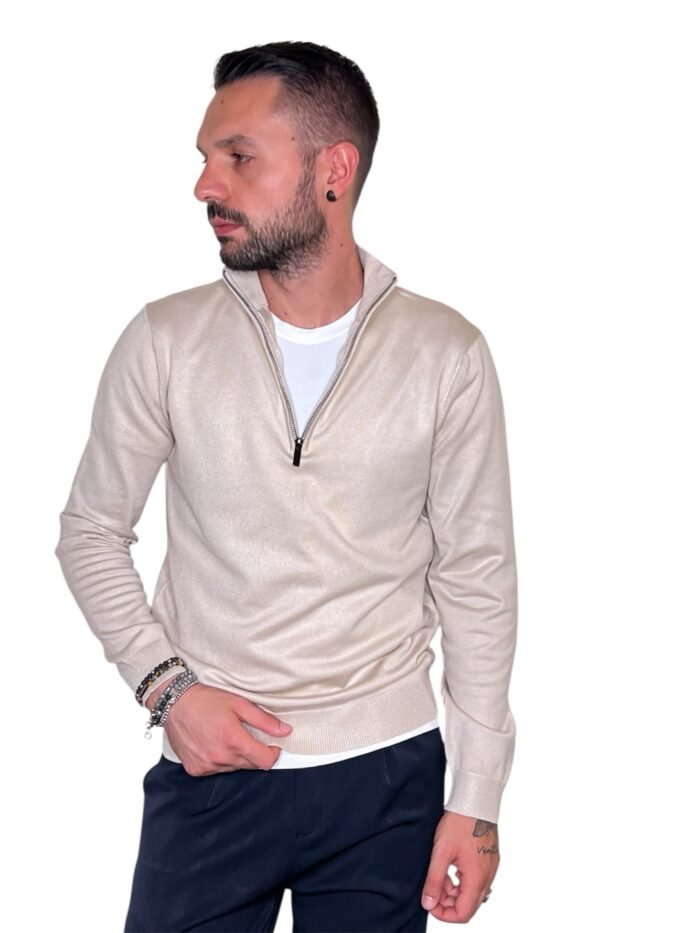 MAGLIA UOMO MEZZO COLLO CON ZIP BEIGE