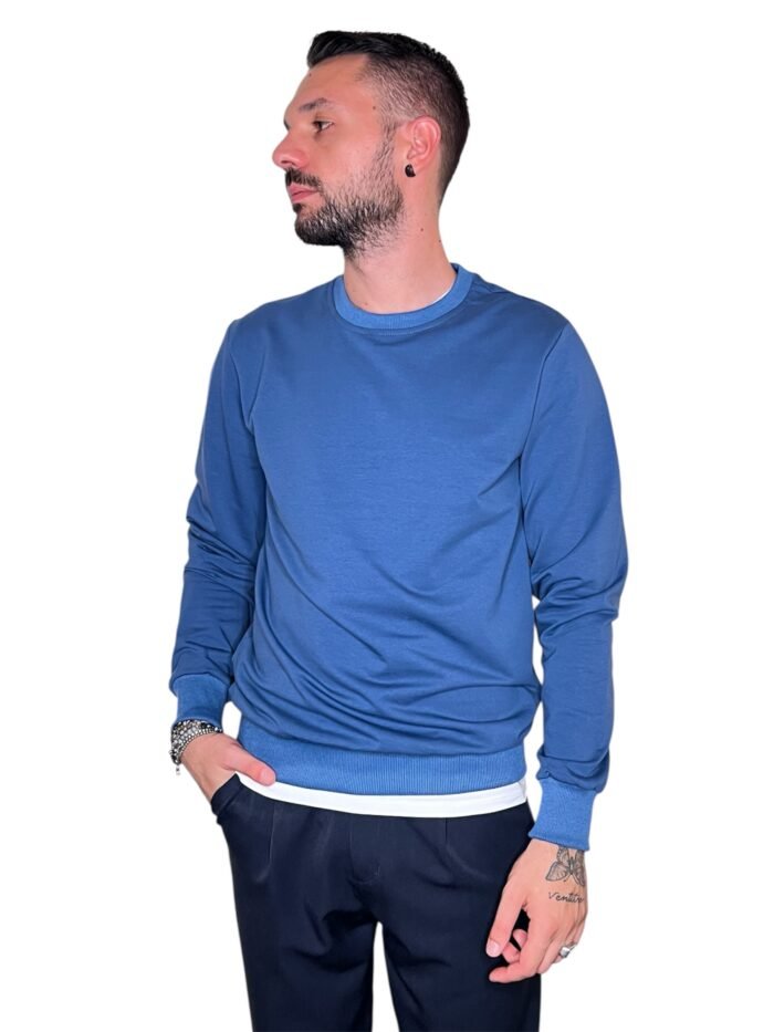 FELPA LEGGERA GIROCOLLO IN COTONE BLU