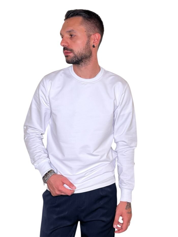 FELPA LEGGERA GIROCOLLO IN COTONE BIANCO