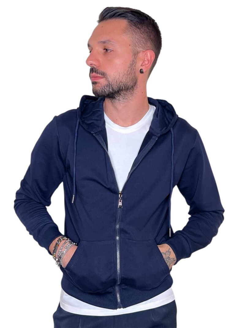 FELPA LEGGERA CON CAPPUCCIO E ZIP BLU - immagine 5