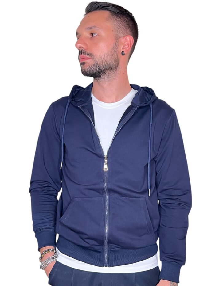 FELPA LEGGERA CON CAPPUCCIO E ZIP BLU