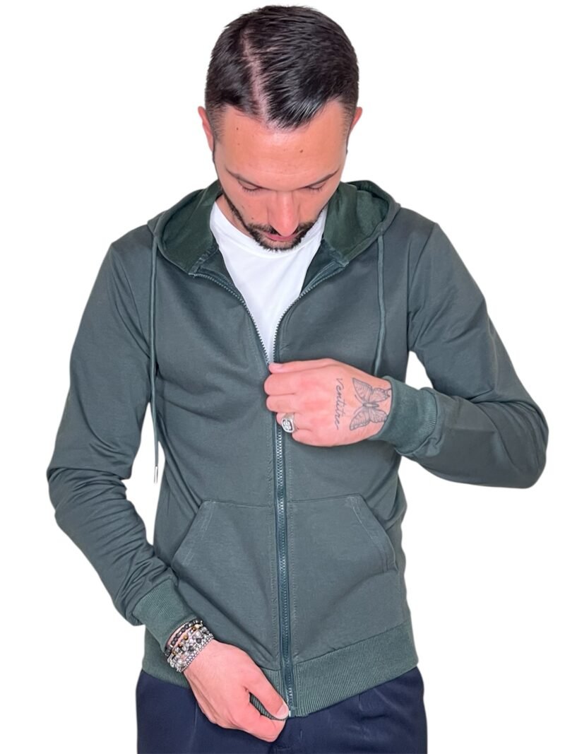 FELPA LEGGERA CON CAPPUCCIO E ZIP VERDE - immagine 5