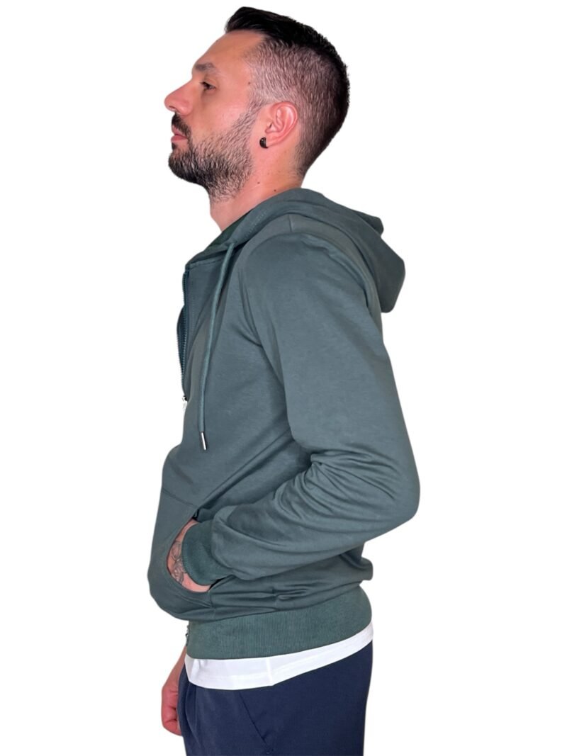 FELPA LEGGERA CON CAPPUCCIO E ZIP VERDE - immagine 4