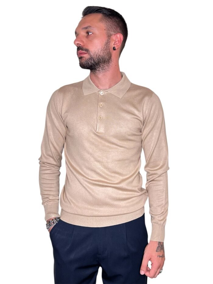 POLO UOMO MANICA LUNGA CON COLLETTO BEIGE