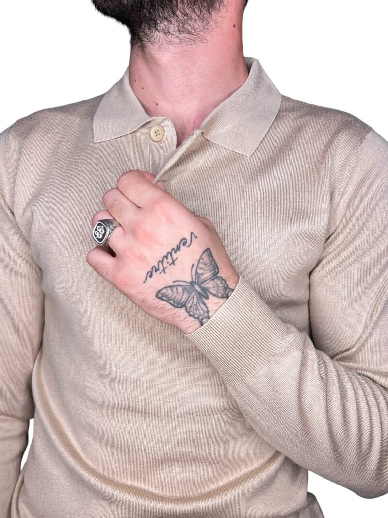 POLO UOMO MANICA LUNGA CON COLLETTO BEIGE - immagine 3