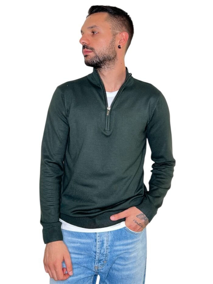 MAGLIA UOMO MEZZO COLLO CON ZIP VERDE