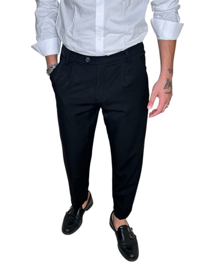 PANTALONE UOMO NERO ELEGANTE CON ELASTICO IN VITA