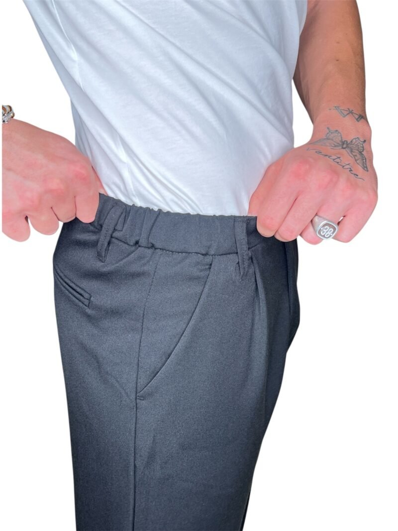 PANTALONE UOMO NERO ELEGANTE CON ELASTICO IN VITA - immagine 4