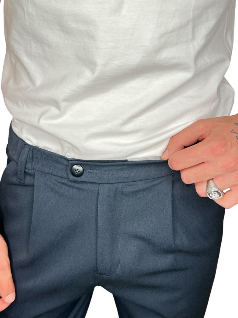 PANTALONE UOMO BLU ELEGANTE CON ELASTICO IN VITA - immagine 4