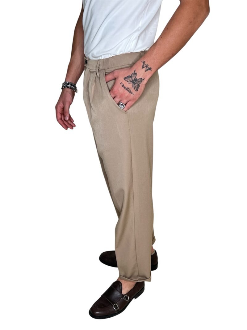 PANTALONE UOMO BEIGE ELEGANTE CON ELASTICO IN VITA - immagine 6