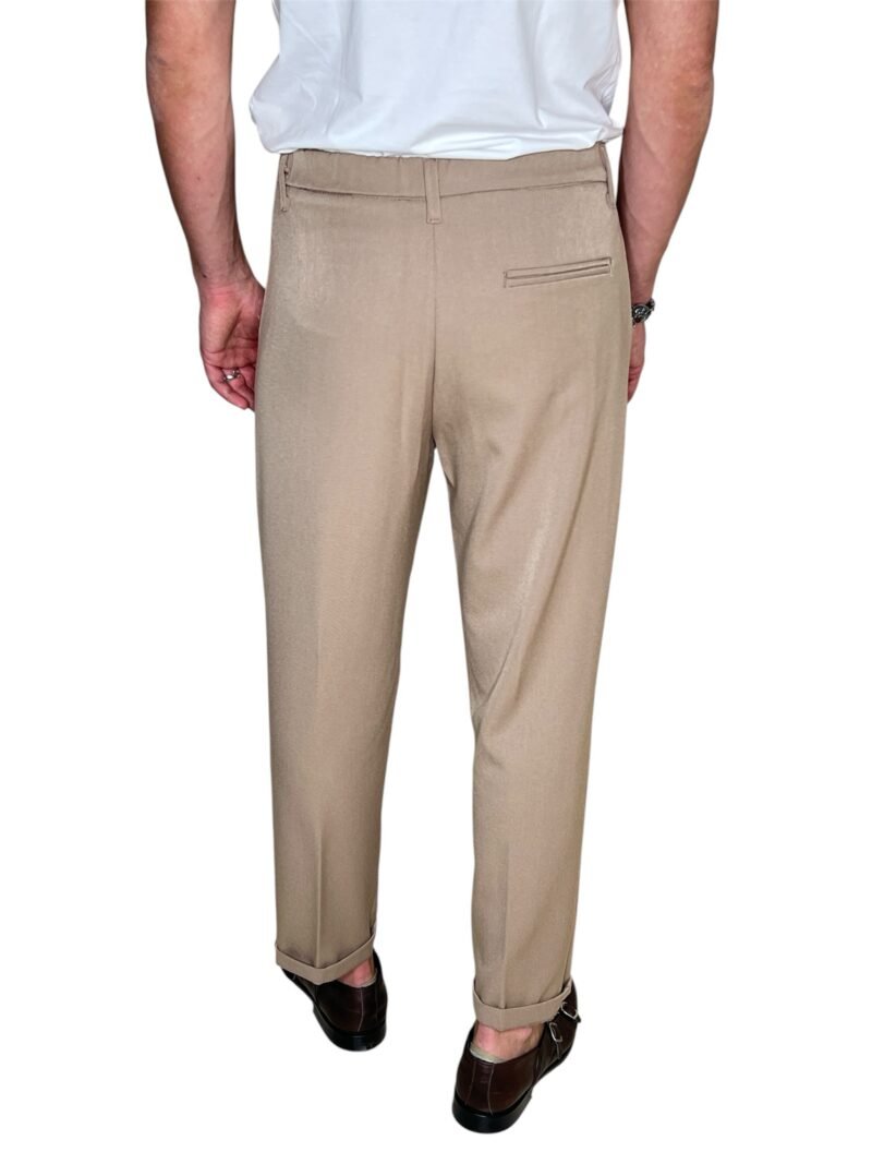 PANTALONE UOMO BEIGE ELEGANTE CON ELASTICO IN VITA - immagine 5