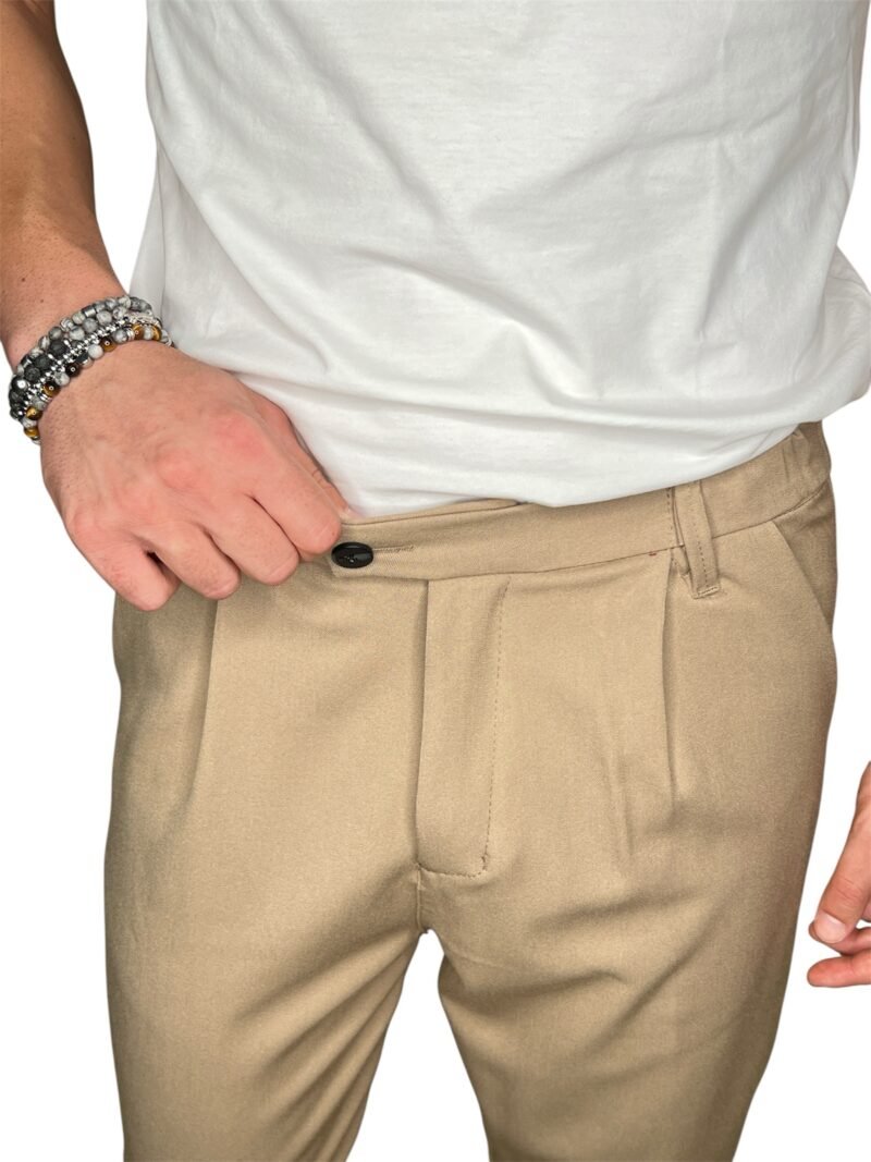 PANTALONE UOMO BEIGE ELEGANTE CON ELASTICO IN VITA - immagine 2