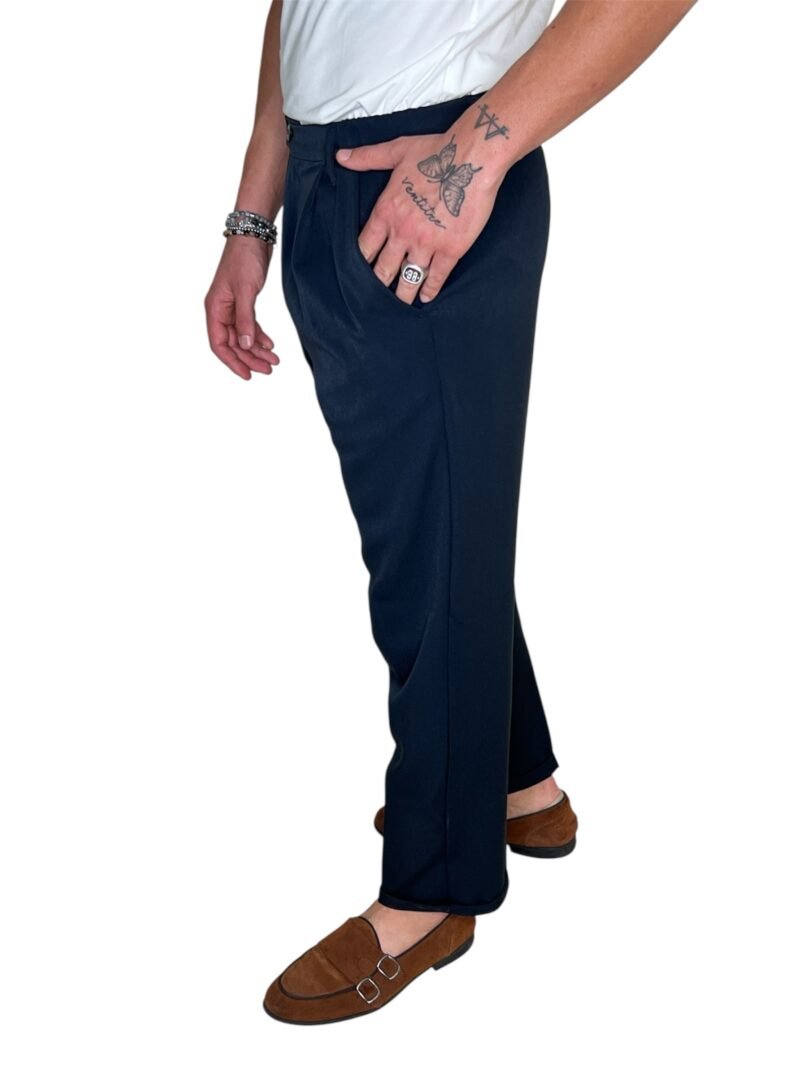 PANTALONE UOMO BLU ELEGANTE CON ELASTICO IN VITA - immagine 6