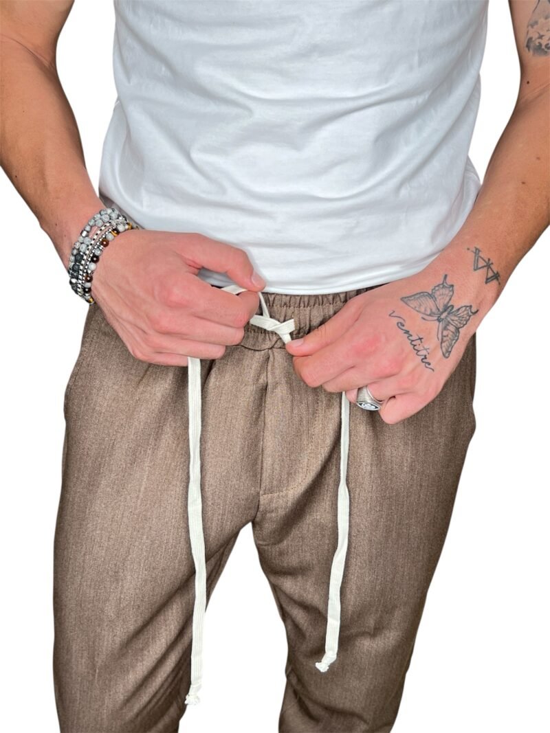 PANTALACCIO UOMO MARRONE BRUCIATO CON COULISSE - immagine 3