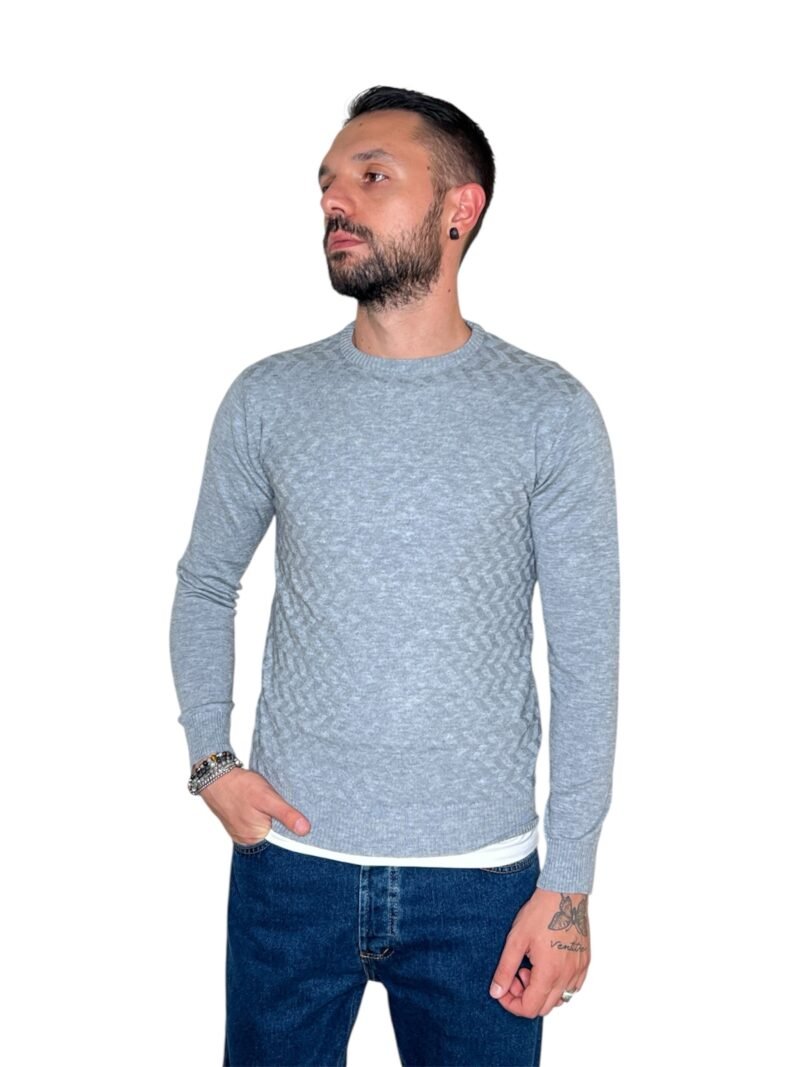 MAGLIONE UOMO GRIGIO A FANTASIA GEOMETRICA-GIROCOLLO SLIM FIT