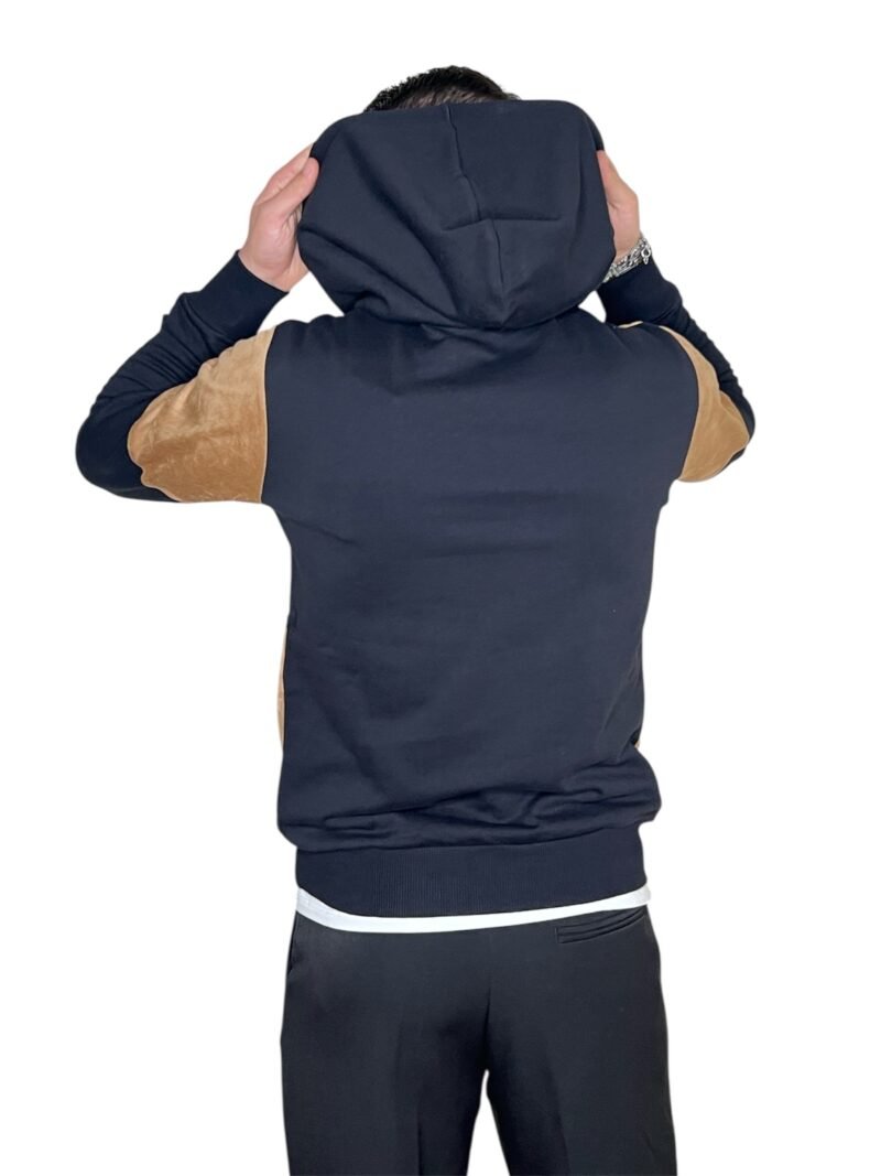 FELPA UOMO BICOLORE NERO CAMMELLO CAPPUCCIO E TASCHE ZIP - immagine 5