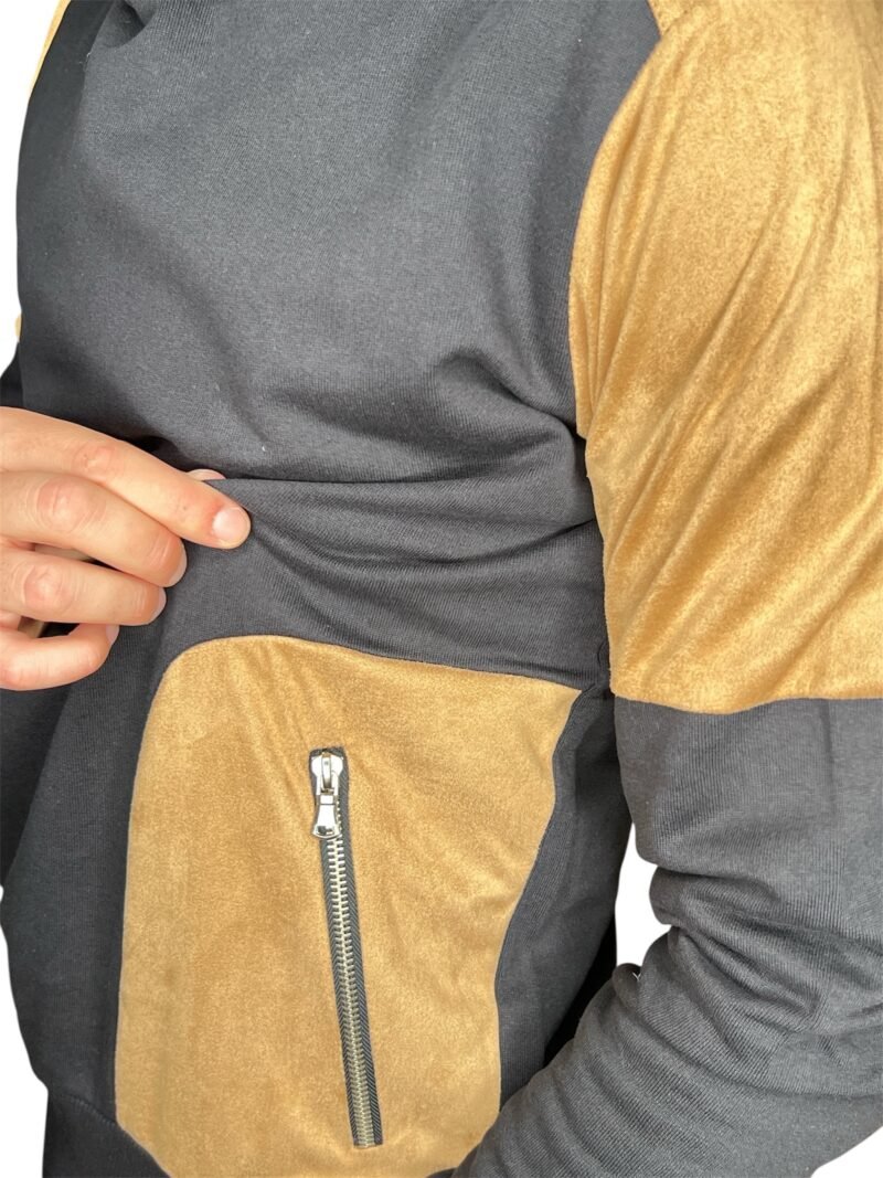 FELPA UOMO BICOLORE NERO CAMMELLO CAPPUCCIO E TASCHE ZIP - immagine 3