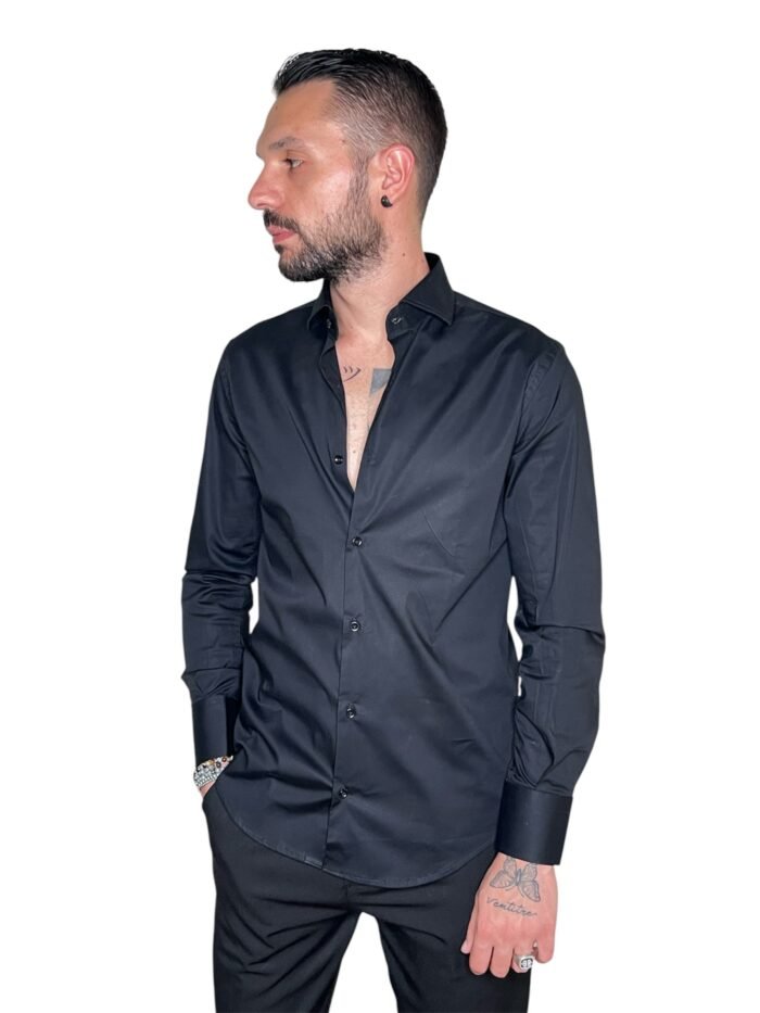 CAMICIA SARTORIALE UOMO NERA SLIM FIT