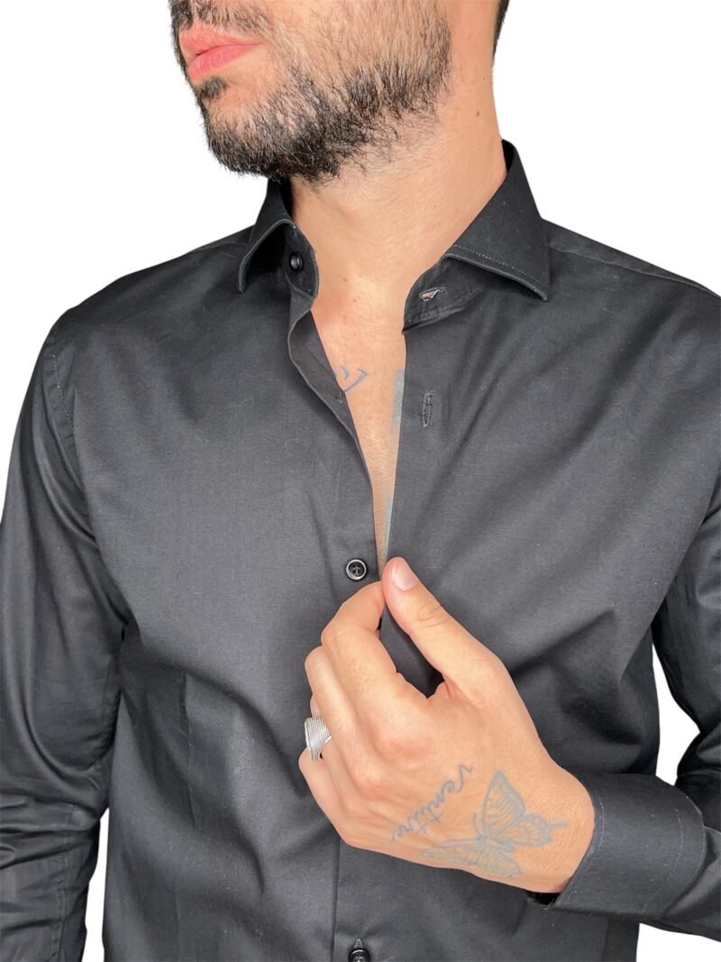 CAMICIA SARTORIALE UOMO NERA SLIM FIT - immagine 5